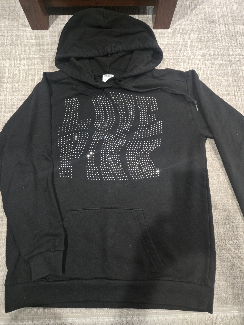 Victoria's Secret PINK black hoodie with white rhinestone 'LOVE PINK' size S